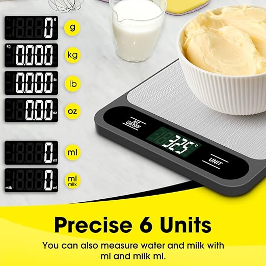 Mik-Nana Food Scale, 10kg/22lb Digital Kitchen Scale Weight Grams and Ounces for Baking Cooking Coffee Package Postage, 6 Units with Tare Function, LCD Display, Easy Clean Stainless Steel