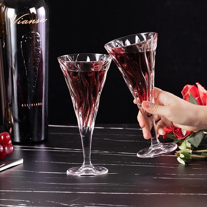 KAMMAK Wine Glasses Set of 2, 7.8 oz Hand Blown Crystal Bordeaux Wine Glasses, Thin Rim & Long Stem, Perfect for Red & White, Daily Use, Wedding Anniversary or Birthday Gift with Gift Box, Bamboo