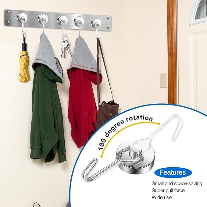 LOVIMAG Hooks, 80lbs+ Magnetic Magnet Hook 2025 Cruise Cabin Ship Essentials Heavy Duty Strong Refrigerator Fridge Hanging for Classroom Beach Vacation Kitchen Grills Home Mug Hanger (12 Pack), Silver