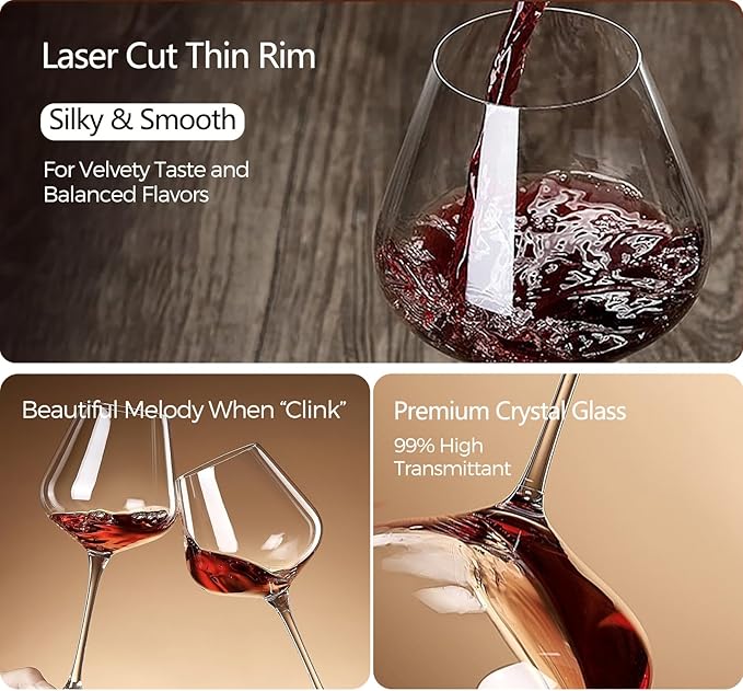 Crystal Red Wine Glasses Set of 4, 24.8oz Large Wine Glasses with Long Stem, Hand Blown Lead-Free Glass, Ideal Gift Packaging for Wedding,Anniversary, Birthday,Christmas