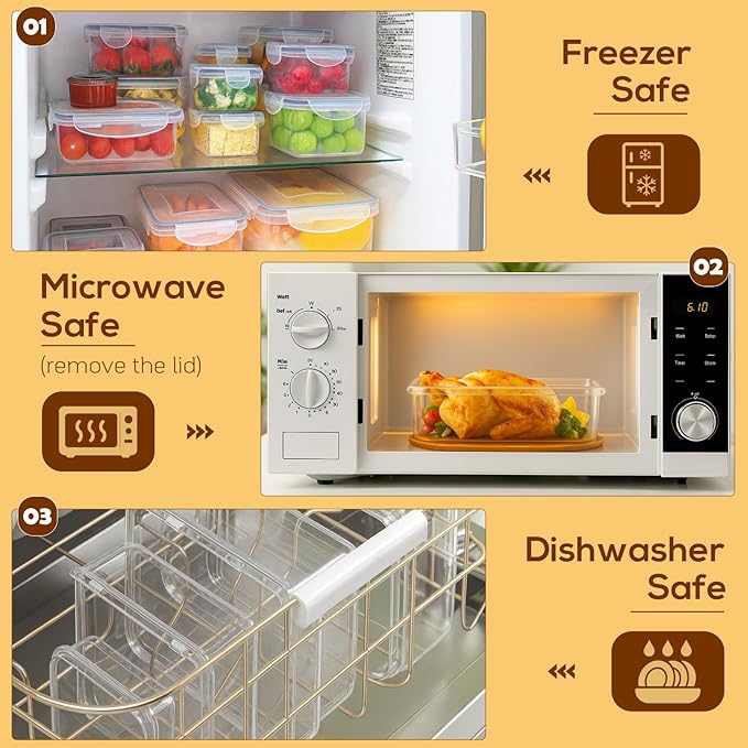 50 PCS Food Storage Containers with Lids, Clear Stackable Airtight Leakproof Reusable Plastic Meal Prep Container Set for Kitchen Storage/Lunch, Fridge/Microwave Safe with Labels&Pen