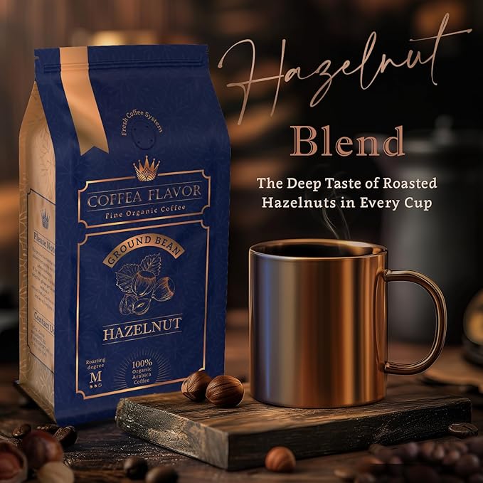 Coffea Flavor Fine Organic Coffee - Hazelnut Ground Coffee Medium Roast | 100% Arabica Coffee| Perfect for Espresso | USDA Certified Organic | Fair Trade | Grown and Roast in the Caribbean |16 Oz