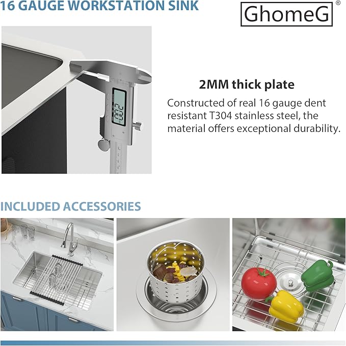 Undermount Kitchen Sink 26 Inch - GhomeG Deep Single Bowl 26x18x9 Inch kitchen sink 16 Gauge Stainless Steel Under Counter Kitchen Sink Basin With R10 Round Corners