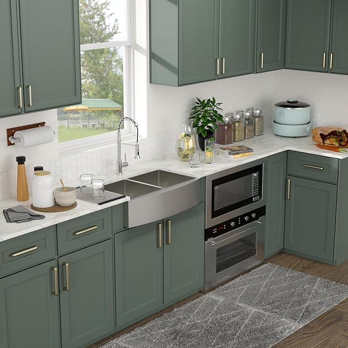 Logmey 33 inch Double Bowl Farmhouse Sink - 33x20 16 Gauge Stainless Steel Farm Sink Apron Front 50/50 Farm Kitchen Sinks