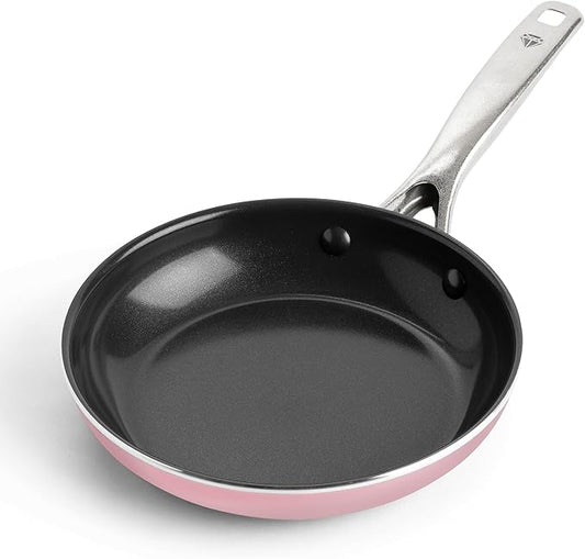 Blue Diamond Frying Pan 8” Skillet, Diamond Infused Healthy Ceramic Nonstick, PFAS and PFOA-Free, Dishwasher and Oven Safe, Even Heating, Metal Utensil Safe, Warp Control Base, Pink