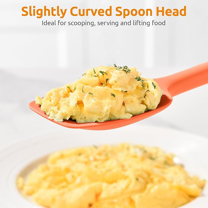 U-Taste Extra-Long 600ºF Heat Resistant Spatula Spoon: 14" Silicone Spoonula Cooking Utensils for Kitchen Use, Non-Stick Scoop Scraper with Soft Edge & Firm Core for Baking, Mixing, Serving (Orange)