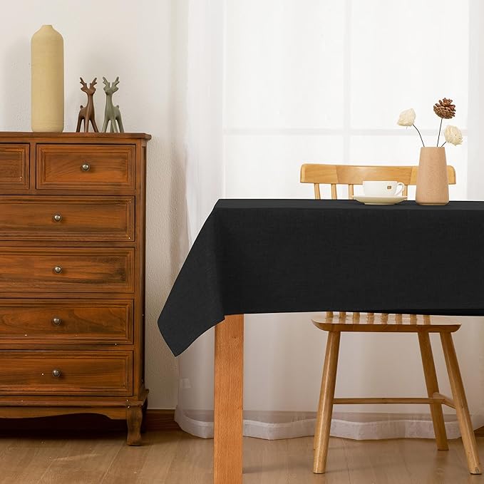 Hiasan Faux Linen Rectangle Tablecloth - Wrinkle and Stain Resistant Washable Table Cloth for Kitchen Dining Room Holiday Table Cover for Dinner, Black, 60 x 140 Inch