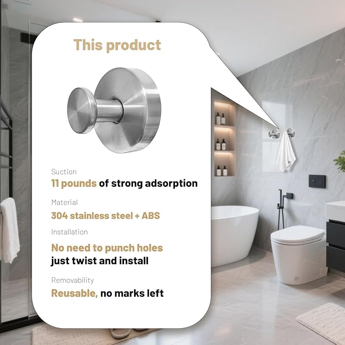 4 Pcs Suction Cup Hook for Shower，Removable Hooks，Towel Hooks，Suction Hooks for Bathroom, Bedroom, Glass Window (Silver)