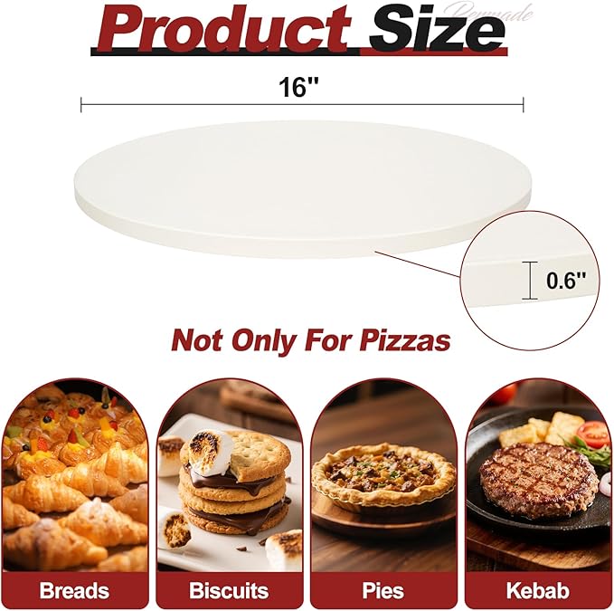 Round Pizza Stone for Grill and Oven- 16 inch Baking Stone Heavy-Duty Cordierite Pizza Stone for Bread, Cookies, Heat Proof BBQ Grilling Cooking Stone for Making Crisp Crust Pizza (White)