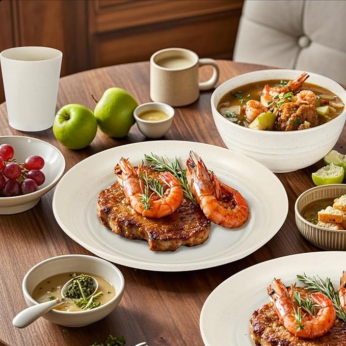 supernal 24pcs Wheat Straw Dinnerware,Unbreakable Dinner Plates Set,Microwave Dishwasher Safe,Beige Reusable Plates for Picnic,Birthday,Camping