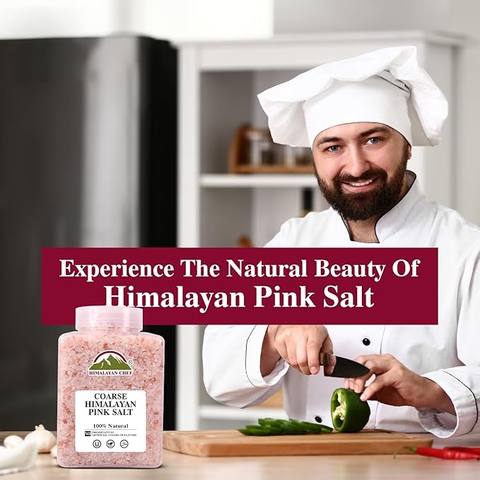 Himalayan Chef Pink Himalayan Salt Coarse Grain, 5 lbs Plastic Jar - Pure, Natural, Kosher, Mineral-Rich, Ideal for Grinder Refills, Cooking, Seasoning
