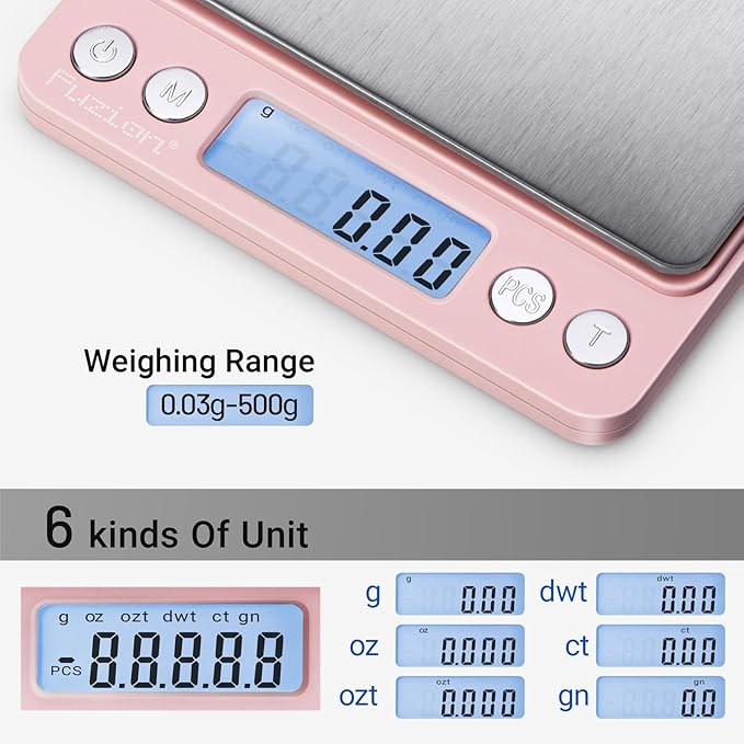 Fuzion Digital Scale .01 Gram Accuracy, 500g Mini Food Scales for Small Jewelry, Gold, Herb, Spice - Weight Gram and Oz