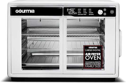 Gourmia French Door Digital Air Fryer Oven - XL 37QT Capacity, 12 Presets, FryForce 360° Tech, Dehydrate, Proof, Slow Cook, Fits 13” Pizza, 1700W, White