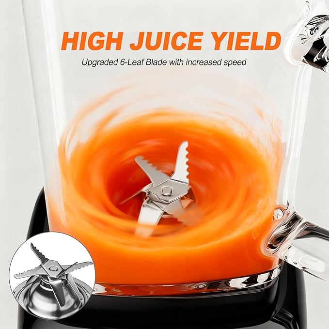 Glass Blenders for Kitchen with 750W, 54Oz. Countertop Blender Glass Jar Food Processor Combo, BPA-Free Blender for Smoothies, Ice Crush,Nuts, Frozen Drinks and Fruits (Black)