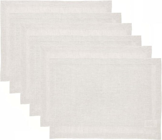 Solino Home Linen Placemats Set of 6 - Light Natural Placemats 14 x 19 Inch - 100% Pure Linen Table Mats for Fall, Autumn, Thanksgiving, Christmas, Holiday - Athena