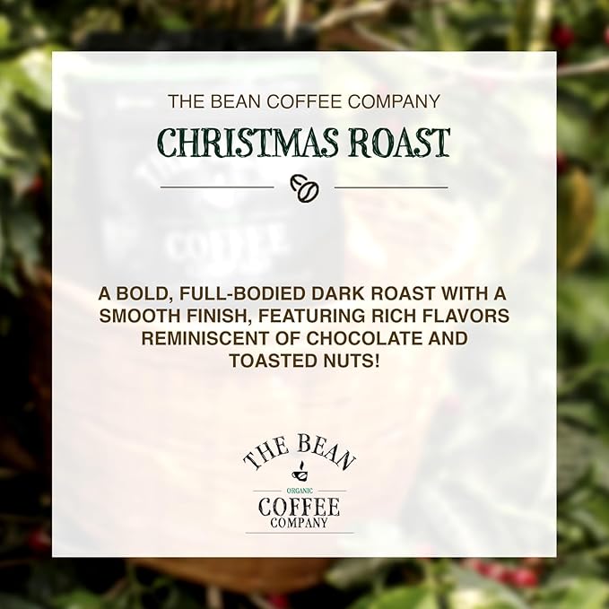 The Bean Organic Coffee Company Christmas Roast, Dark Roast, Ground Coffee, 16-Ounce Bags (Pack of 2),Café molido tostado organico