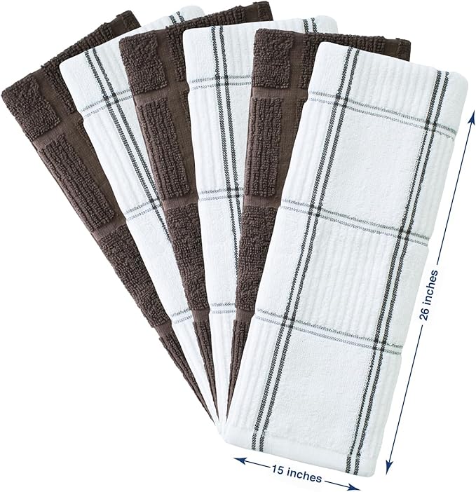 CRAFTSWORTH Kitchen Towels, 15 x 26 Inches, Pack of 6, 400 GSM, 100% Ring Spun Cotton, Beige Combo Windowpane Dish Towels Super Soft and Absorbent, Tea Towels and Bar Towels