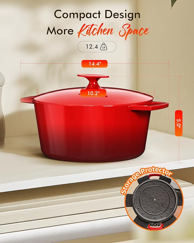 Nuwave 6QT LUX Healthy Enameled Cast Iron Dutch Oven Pot with Lid, Heavy Duty 7-Layer Enamel, Enhanced Rust Protection, Dual Handles, Oven Safe to 500°F for Sourdough Bread Baking, Braise, Stew, Roast