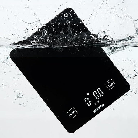 IP67 Waterproof Food Scale with Tempered Glass Surface, 22lb Kitchen Scale 1g Precision, USB Rechargeable, LED Display, Grams and Ounces, for Baking, Cooking, Making Sourdough Bread. Black