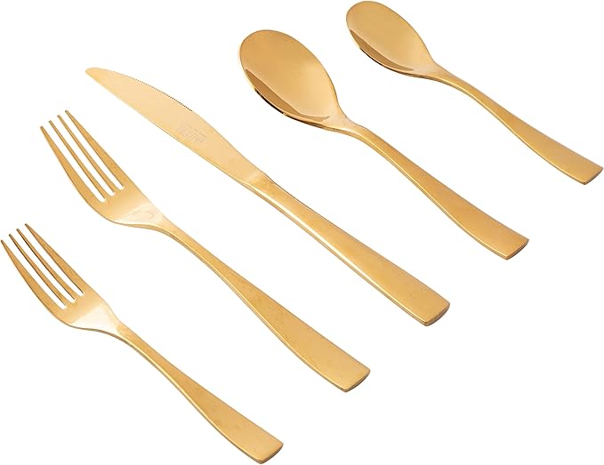 Gibson Elite Holland Road 20-PieceFlatware Silverware Set - Stainless Steel Utensils - Forks, Spoons, Knives - Service for 4 - Gold
