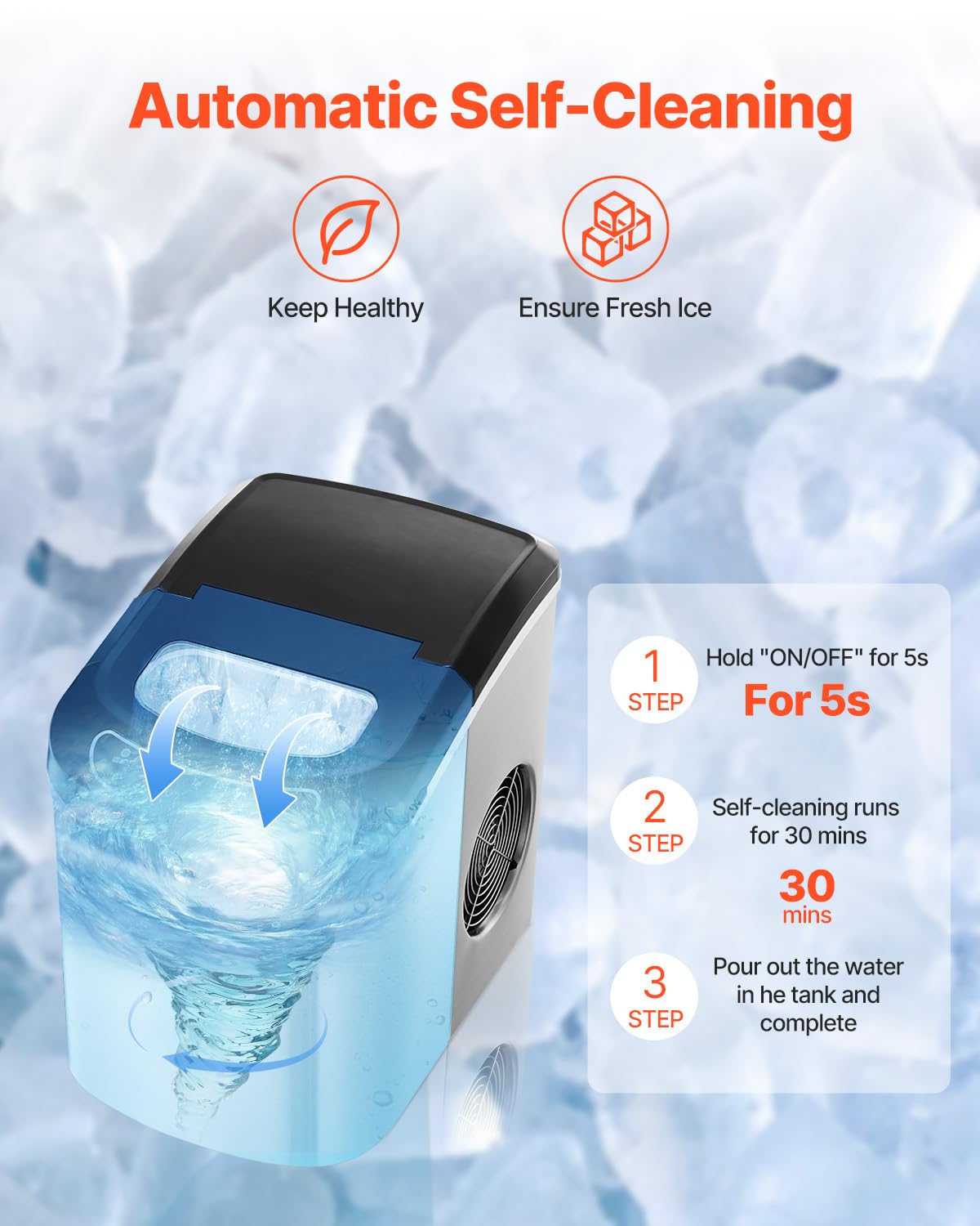 VEVOR Countertop Ice Maker, 9 Cubes Ready in 6 Mins, 33lbs in 24Hrs, Self-Cleaning Portable Ice Maker with Ice Scoop and Basket, Ice Machine with 2 Sizes Bullet Ice for Home Kitchen Office Bar Party