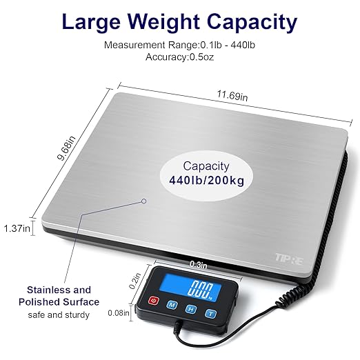 Digital Shipping Postal Scale 0.5 oz High Accuracy! 440lb Commercial Weight Scale for Package, Small Business, Mail, Warehouse, Home, Battery & Charging Cable Included