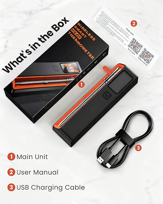 Wireless Bluetooth Smart Meat Thermometer with WiFi - High Accuracy ±0.5°F, Smart Base, 1 Probe with 6 Sensors, NIST Certified Accuracy, Long-Range for BBQ, Grill, Oven, Smoker, Rotisserie