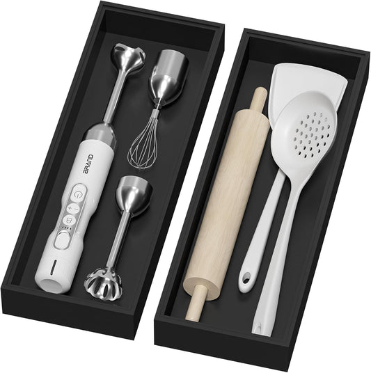 Bamboo Drawer Organizer, Extra Large Silverware Organizer for Kitchen Drawer, Stackable Utensil Organizer, 2 Pcs Toilet Tank Topper Tray, Wooden Toilet Paper Basket (Black, 17 X 6 X 2 Inch)