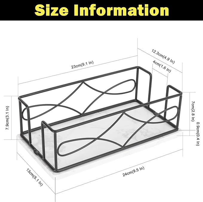 Napkin Holder with Marble Base, Guest Towel Paper Dispenser for Table, Modern Metal Napkin Stand, Ideal for All Bathroom Vanity, Kitchen Decor Accessories (Matte Black, 3.2 Inch)