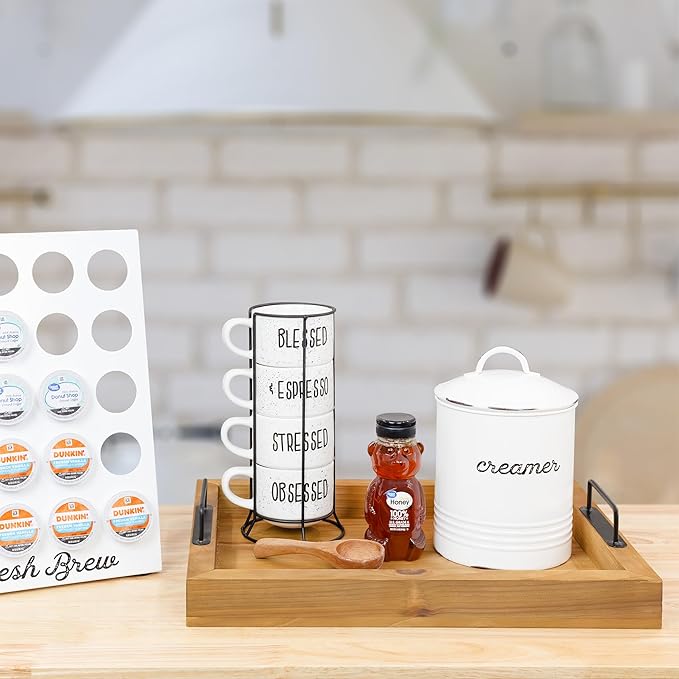 AuldHome Design Enamelware White Creamer Canister; Rustic Distressed Style Coffee Accessory Storage for Kitchen