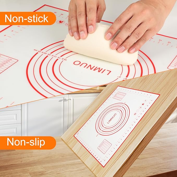 Silicone Baking Mat，Non Stick Rolling Dough with Measurements for Pie Pizza Cookies Fondant Making，Extra Thick Non Slip Silicone Pastry Mat
