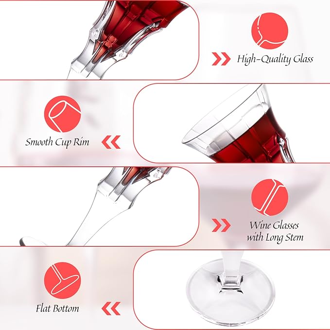 KAMMAK Wine Glasses Set of 2, 7.2 oz Hand Blown Crystal Bordeaux Wine Glasses, Thin Rim & Long Stem, Perfect for Red & White, Daily Use, Wedding Anniversary or Birthday Gift with Gift Box, Layered