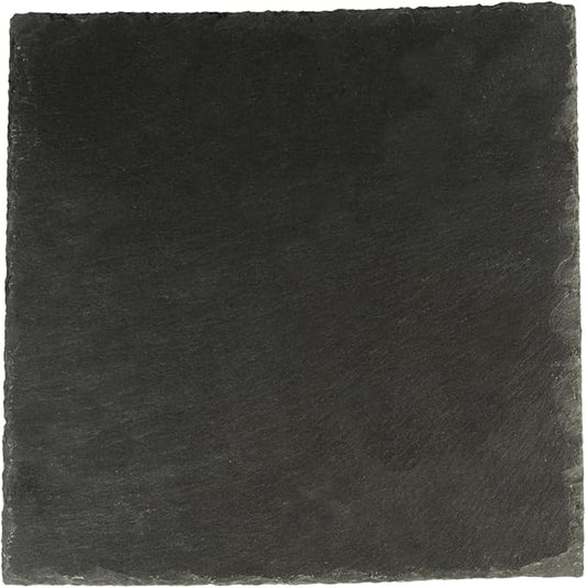 Restaurantware Slate Serving Trays 10 Pack of 8 x 8" Foam Feet Charcuterie Stone Plates Rustic Edges Freezable Black Square Serving Display Cheese Boards for Kitchen, Dining, Parties