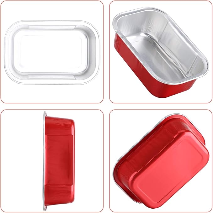 EUSOAR Cupcake Cups with Lids, 5.7oz 50pcs Disposable Desserts Flan, Baking Cups with Lids, Aluminum Foil Desserts Cupcake Flan, Catering Gathering Shower Favor-Red