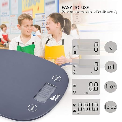 Digital Food Scale, 11 lbs/5kg Multifunction Kitchen Scale Measures in 4 Units for Cooking and Baking, Lightweight Food Liquid Scale with Easy Reading LCD Display