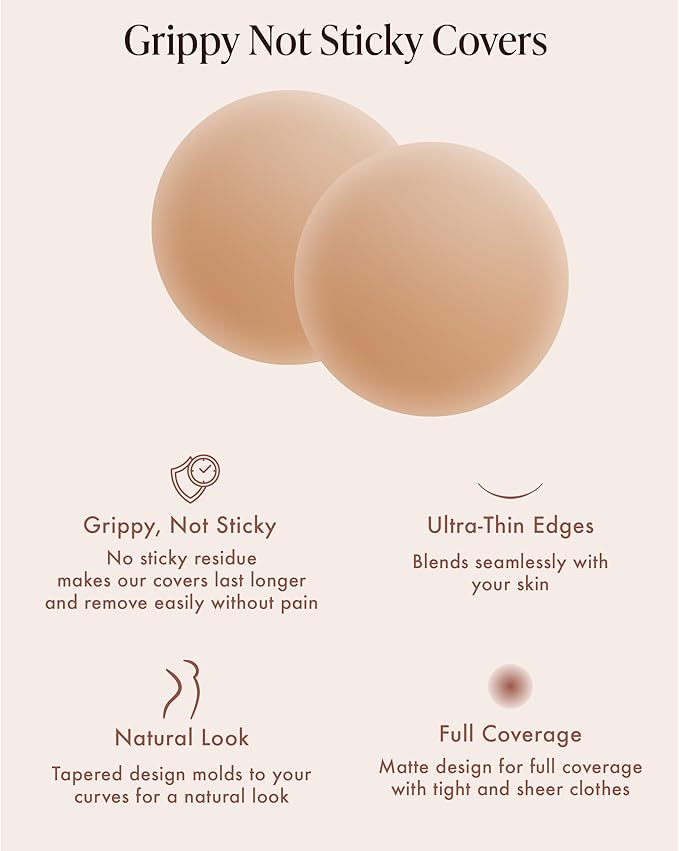 Grippy Not Sticky Nipple Covers - Cakes Reusable Non Adhesive Nipple Pasties for Women - Silicone Bra Inserts