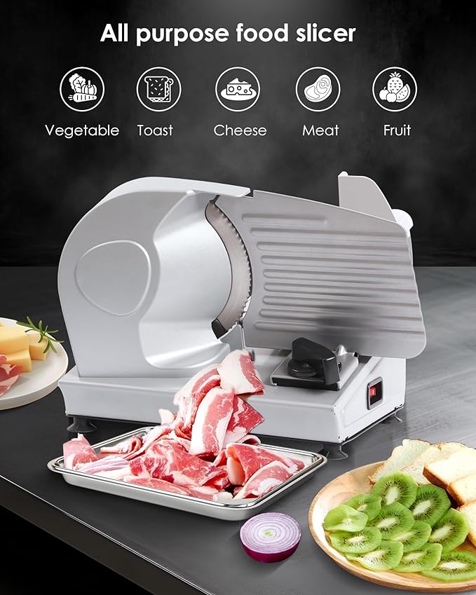 Electric Meat Slicer, Deli Meat Slicer Machine for Home Use with 7.5" Stainless Steel Blade, Adjustable Thickness, Easy to Clean, Cuts Meat, Bread, Cheese, Silver
