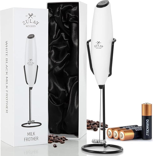 Zulay Kitchen Executive Series Luxury Gift Milk Frother with 4 Duracell Batteries – Handheld Electric Foam Maker for Coffee, Lattes & Hot Chocolate – Deluxe Finish, Ultimate Gift for Coffee Lovers