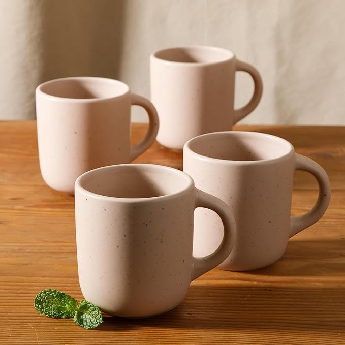 Bloomhouse - Two Time Oprah's Favorite Things Winner - Corsica Clay 4-Piece Mug Set – Prosecco Blush Pink Stoneware Coffee & Tea Cups, Durable Ceramic Drinkware