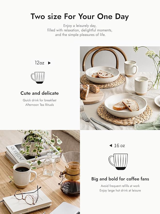 LE TAUCI Coffee Mugs 16 oz,Ceramic Mug Set, Embossment Cups for Latte, Hot Tea, Cappuccino, Mocha, Cocoa,Suit For Housewarming Wedding- 3.8 inch, Set of 6, Arctic White