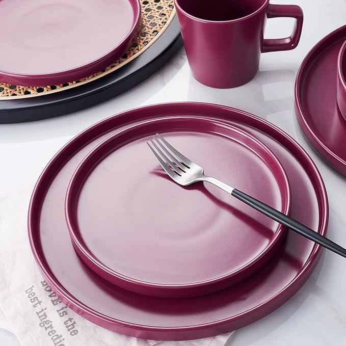 Stone Lain Cleo Stoneware 32-piece Round Dinnerware Set, Magenta,Service For 8,Coupe - Celina