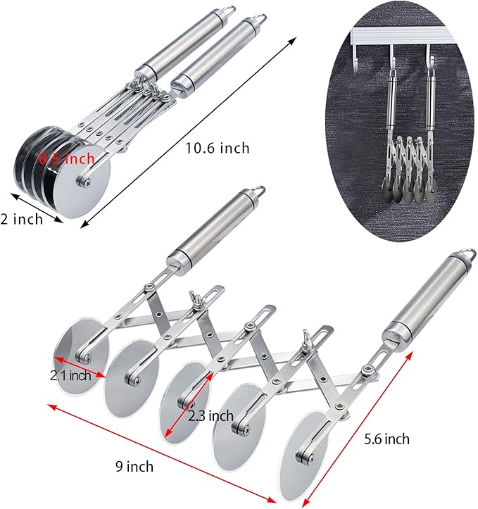 5 Wheel Pastry Cutter Stainless Pizza Slicer Multi-Round Dough Cutter Roller Cookie Pastry Knife Divider with Handle
