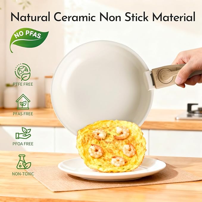 10-Piece Ceramic Nonstick Cookware Set, PFAS/PFOA/PTFE-Free & Non-Toxic Pots and Pans Set with Detachable Handles, Dishwasher Safe & Induction Compatible for Kitchen & RV Cooking