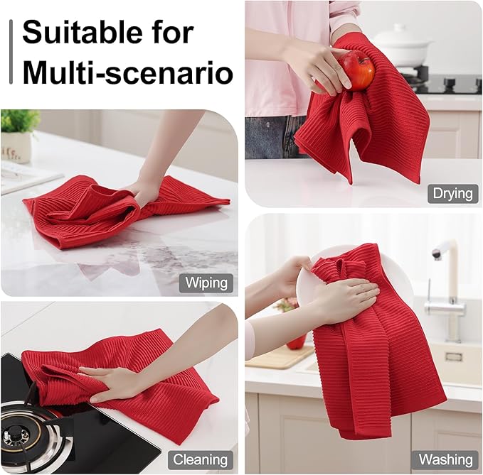 Homaxy Premium Kitchen Towels (18"x 28", 6 Pack), Large 100% Cotton Kitchen Hand Towels, Ultra Absorbent Ribbed Terry Tea Towels Set with Hanging Loop, Red