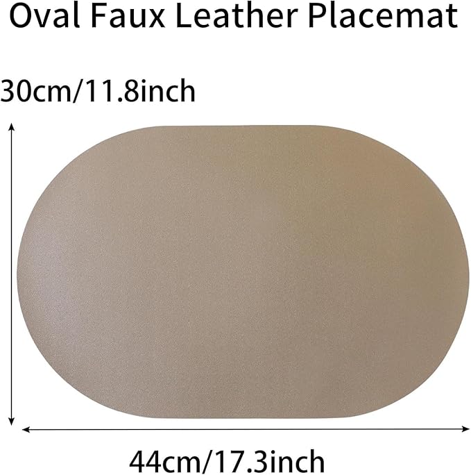 Oval Faux Leather Placemats Set of 6,Reversible PU Placemat for Dining Table,Waterproof Heat Resistant Wipeable Anti Slip Table Mats,Modern Table Protectors(Grey and Gold)