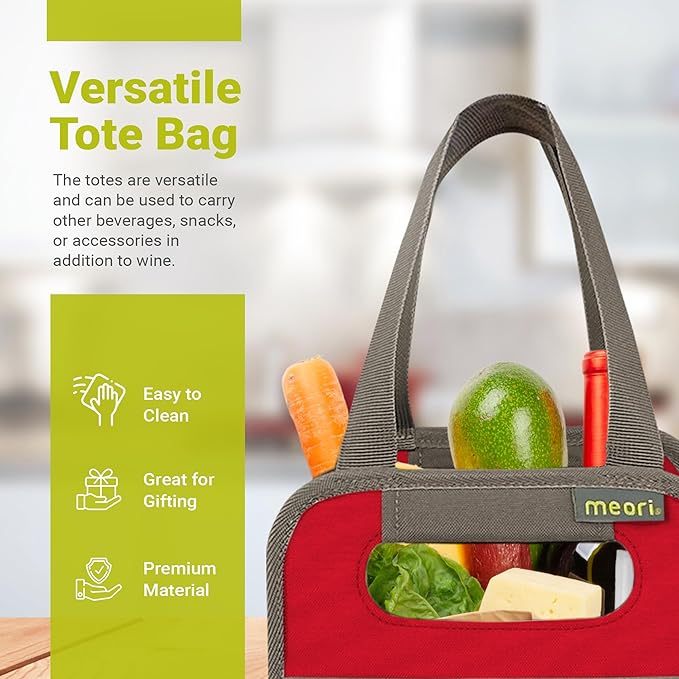Meori Collapsible Drink Tote Bag, 4 Bottle Bag, Tear-Resistant Reusable Drink Carrier, Foldable Portable Carrier, Gift for Wine Lovers, Hibiscus Red