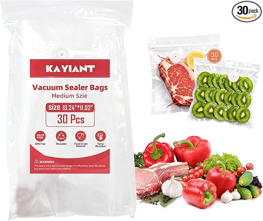 Vacuum Sealer Bags Large Size 10 x 11 Inch 30Pcs Bags, Food Storage, BPA Free, Food Saver, Meal Prep,Sous Vide, Heavy Duty, Airtight
