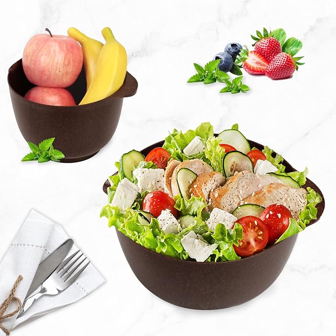 BoxedHome 4 Quart Large Plastic Mixing Bowls, Microwave Safe Mixing Bowl Set with Pour Spout, Nesting Bowls for Space Saving Storage(coffee)