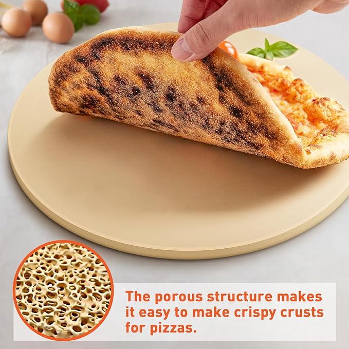 12 Inch Pizza Stone for Oven and Grill, Round Cordierite Baking Stone Thermally Shock Resistant for No More Soggy Pizza, Includes Scraper, Fits Standard Ovens (0.6" Thick)