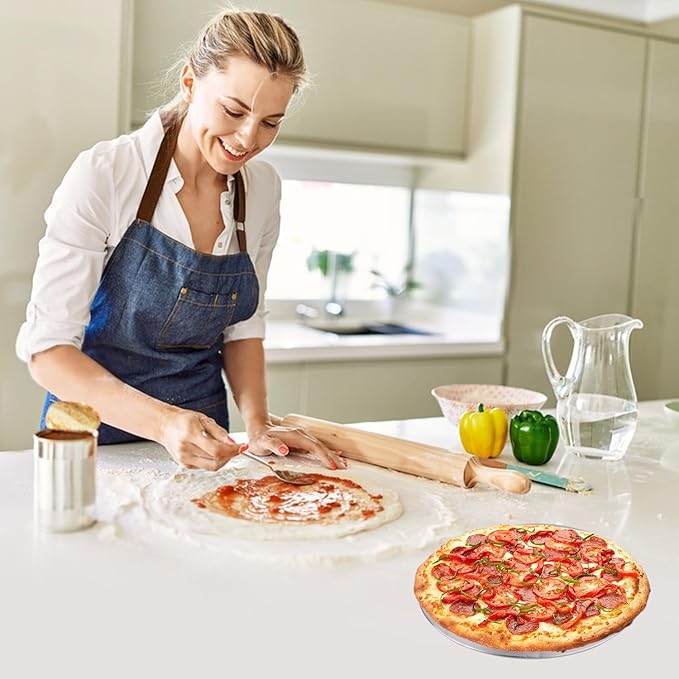 8 Pcs 14 Inch Pizza Pan with Holes Aluminum Mesh Pizza Screen Seamless Round Mesh Pizza Tray for Oven Nonstick Baking Pizza Sheet for Home Kitchen Bakery Restaurant BBQ Party Cookware Supplies